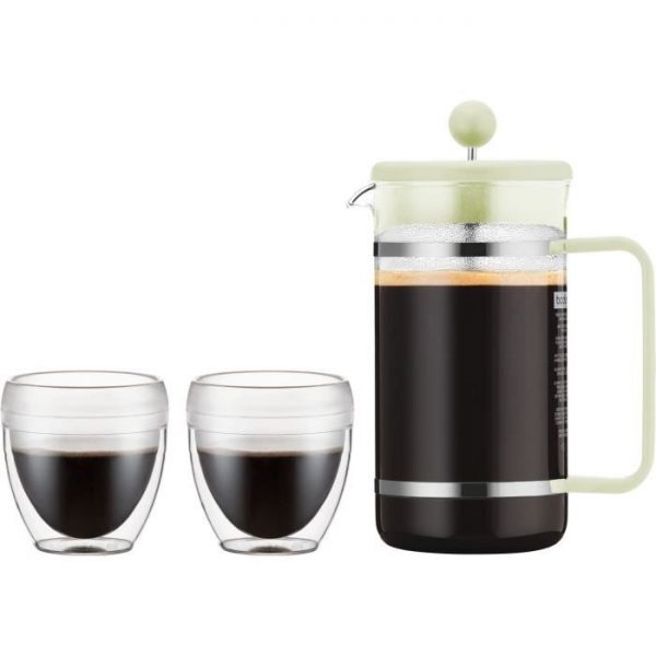BODUM BISTRO SET Pavina Outdoor Piston Coffee Maker - 8 Cups - 1 L + 2 Cups 0.25 L - Pastel Green