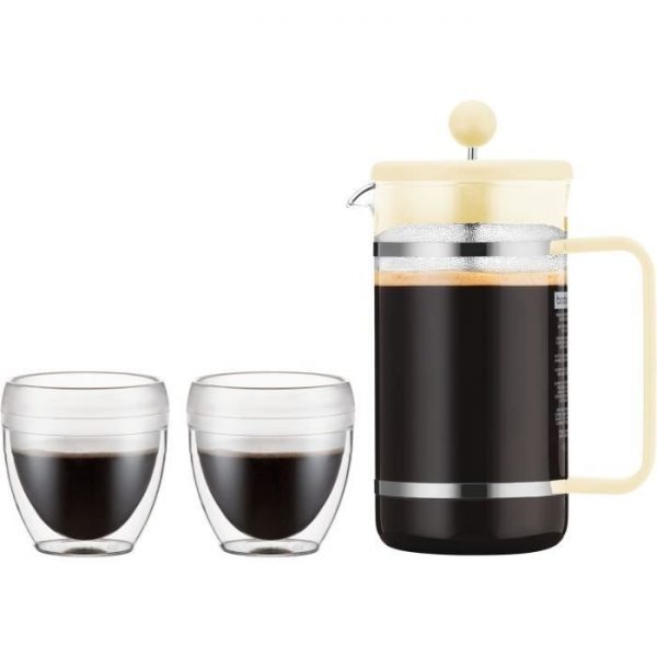 BODUM BISTRO SET Pavina Outdoor Piston Coffee Maker - 8 Cups - 1 L + 2 Cups 0.25 L - Pastel Yellow